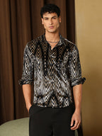 Campus Sutra Metallic-Chevron Imprint Velvet Shirt