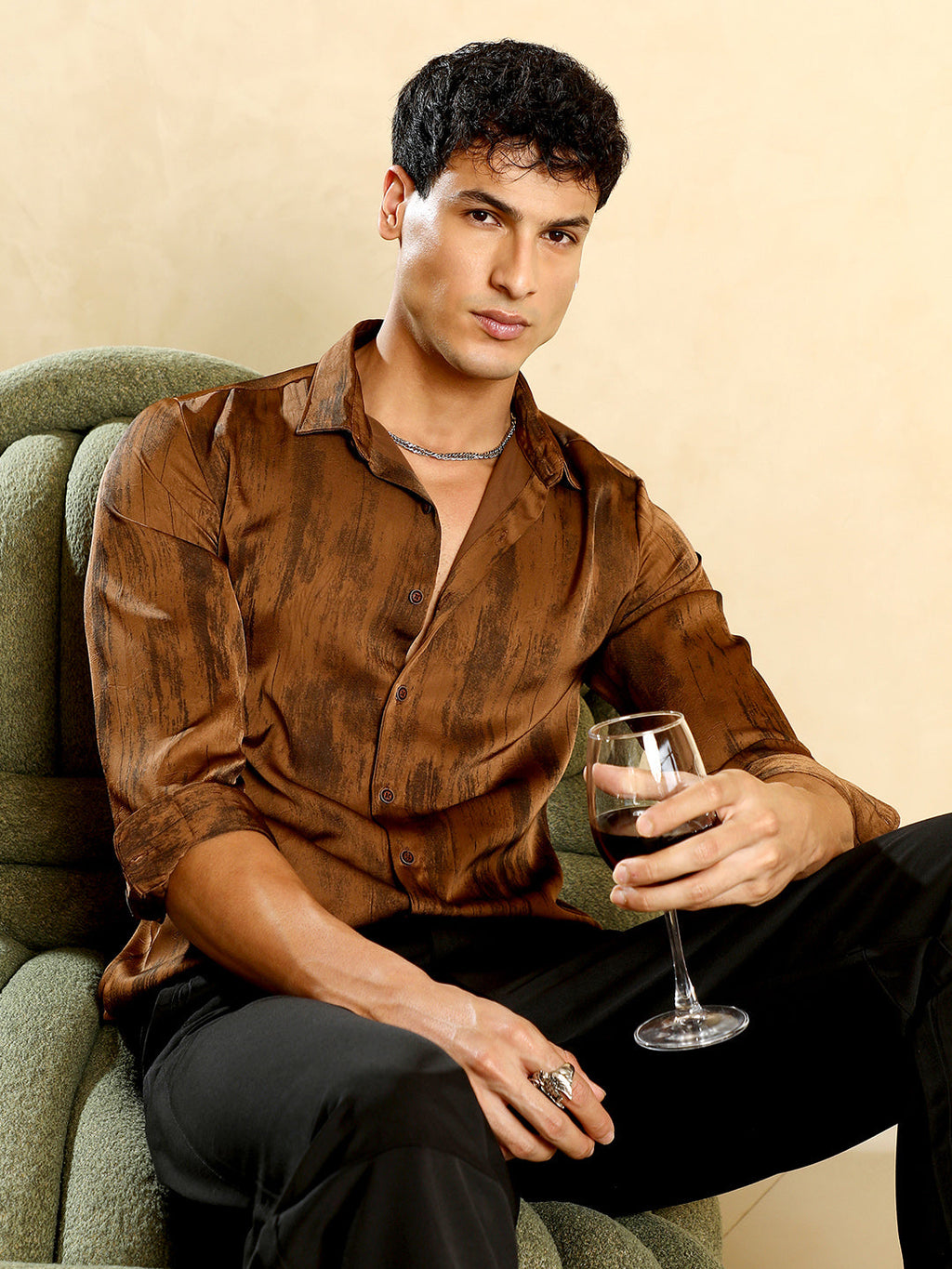 Campus Sutra Gleaming-Grazed Satin Shirt