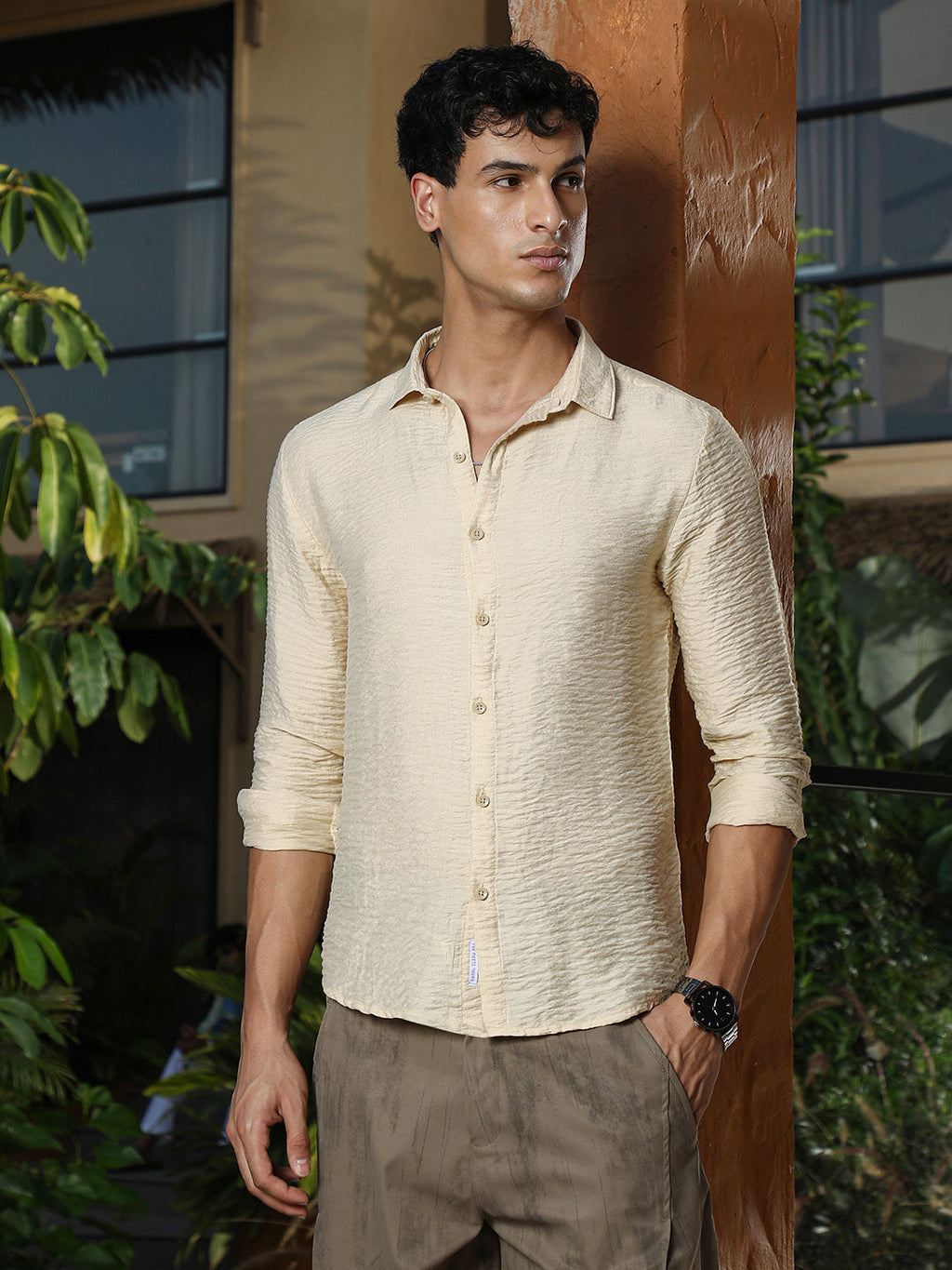 Campus Sutra Solid Creased-Tactile Shirt