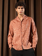Campus Sutra Flake-Jacquard Satin Shirt