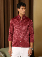 Campus Sutra Semicurve-Jacquard Satin Shirt