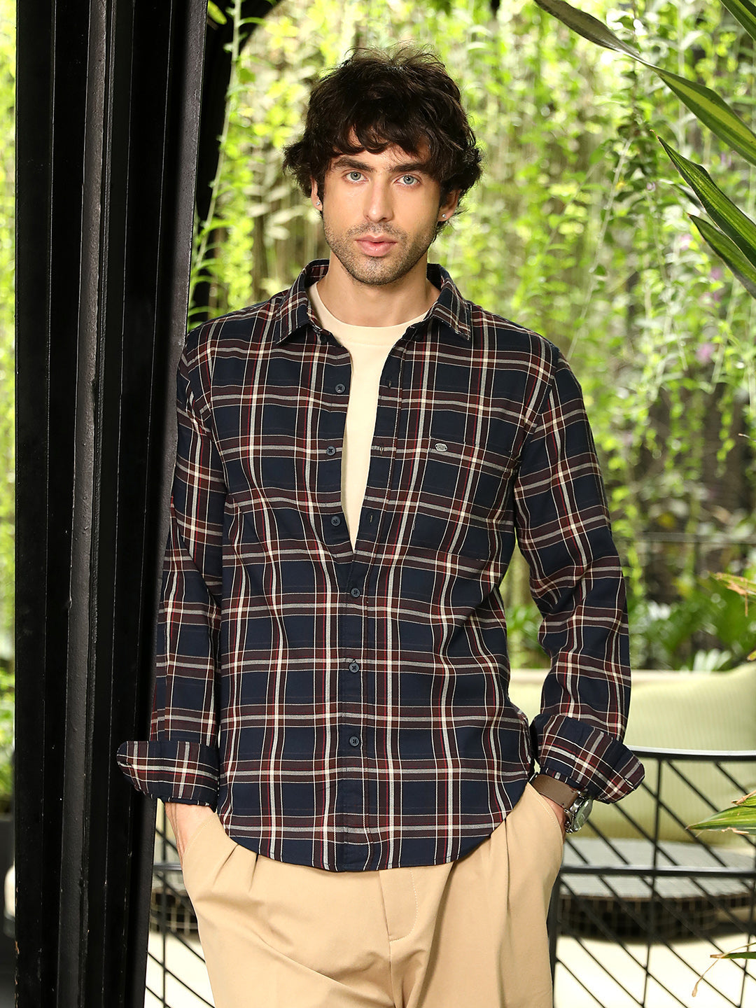 Campus Sutra Button-Down Tartan-Plaid Shirt