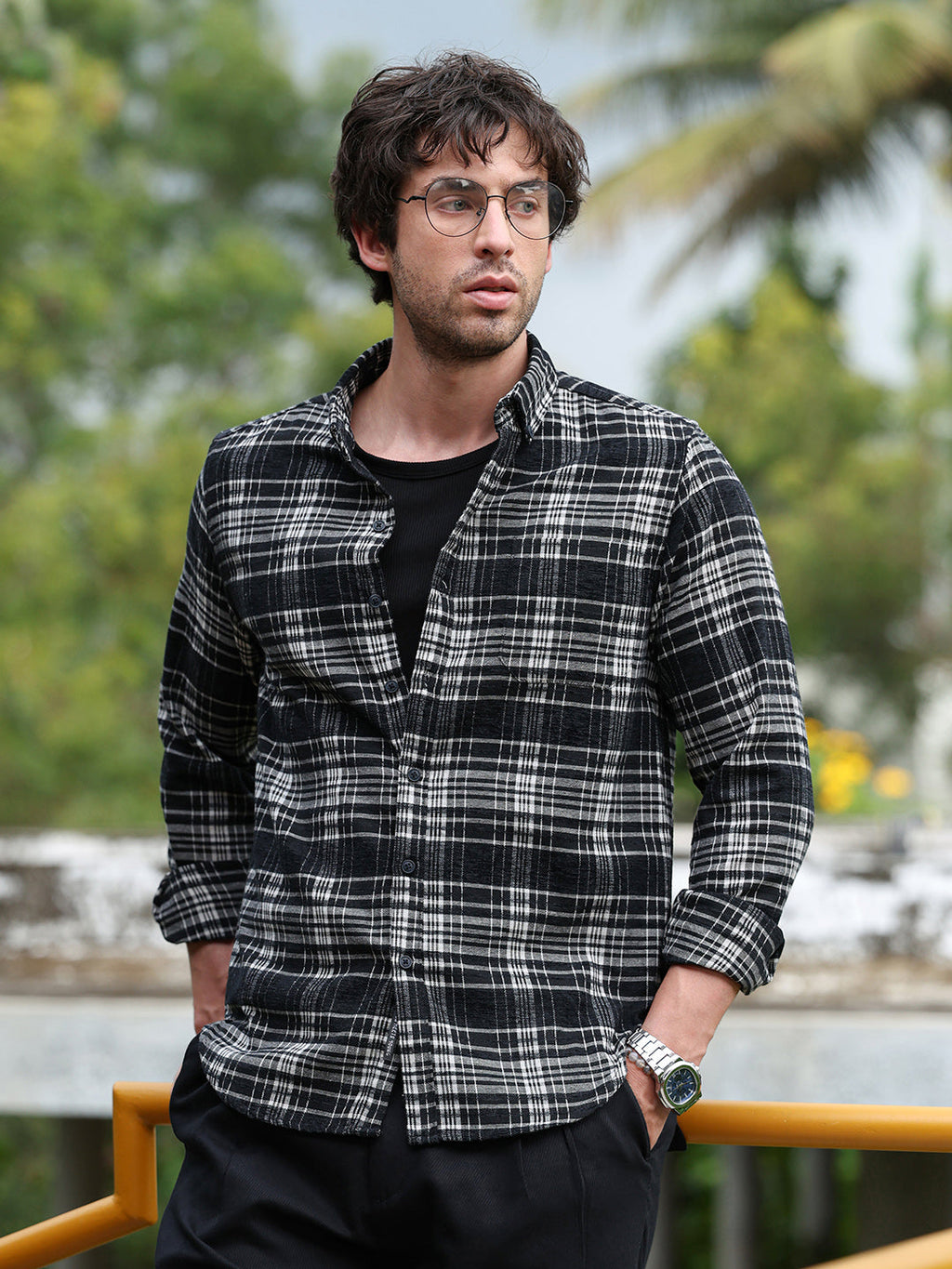 Campus Sutra Button-Down Static-Plaid Shirt
