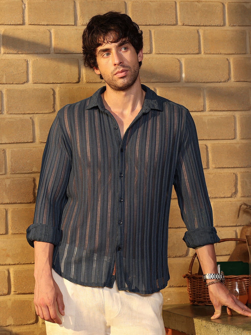 Campus Sutra Panel Jacquard-Knit Shirt