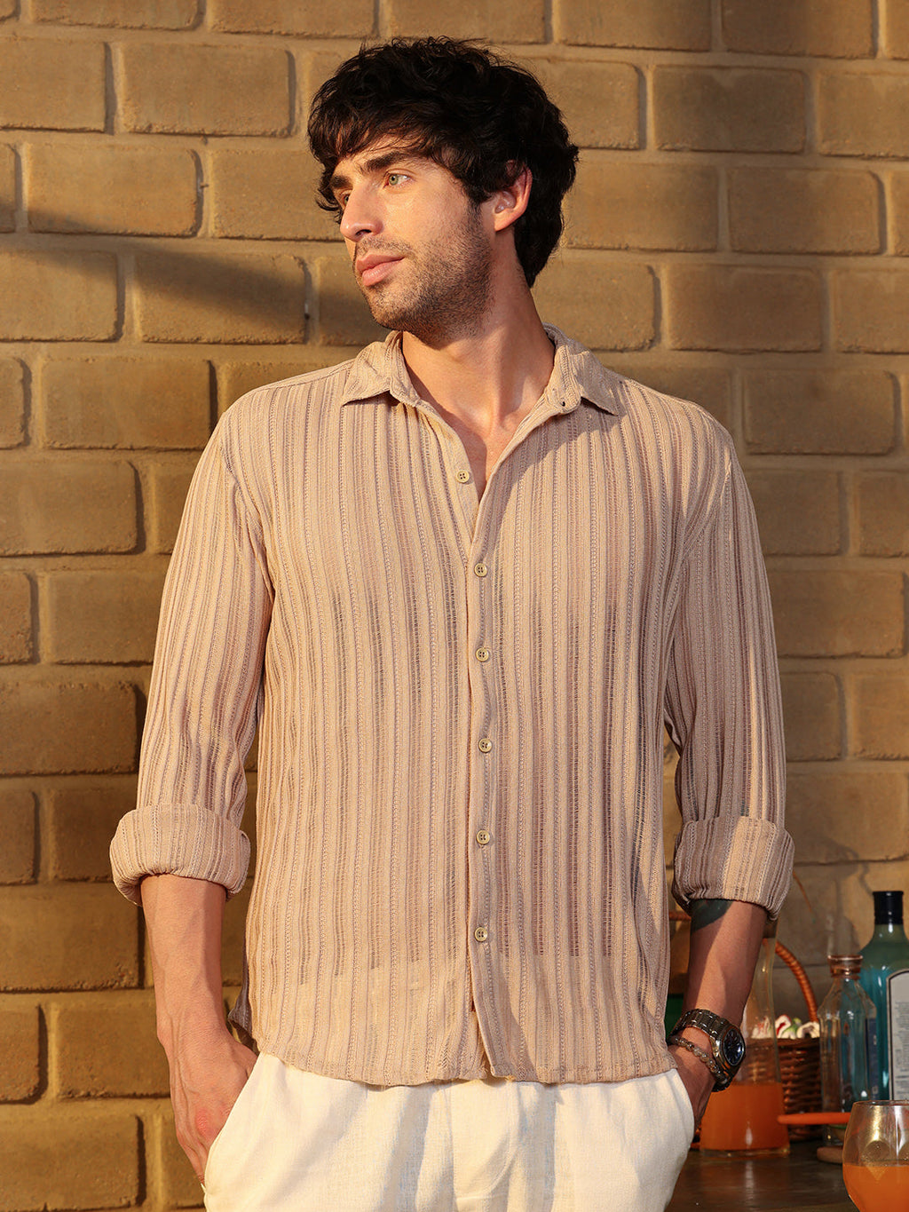 Campus Sutra Panel Jacquard-Knit Shirt
