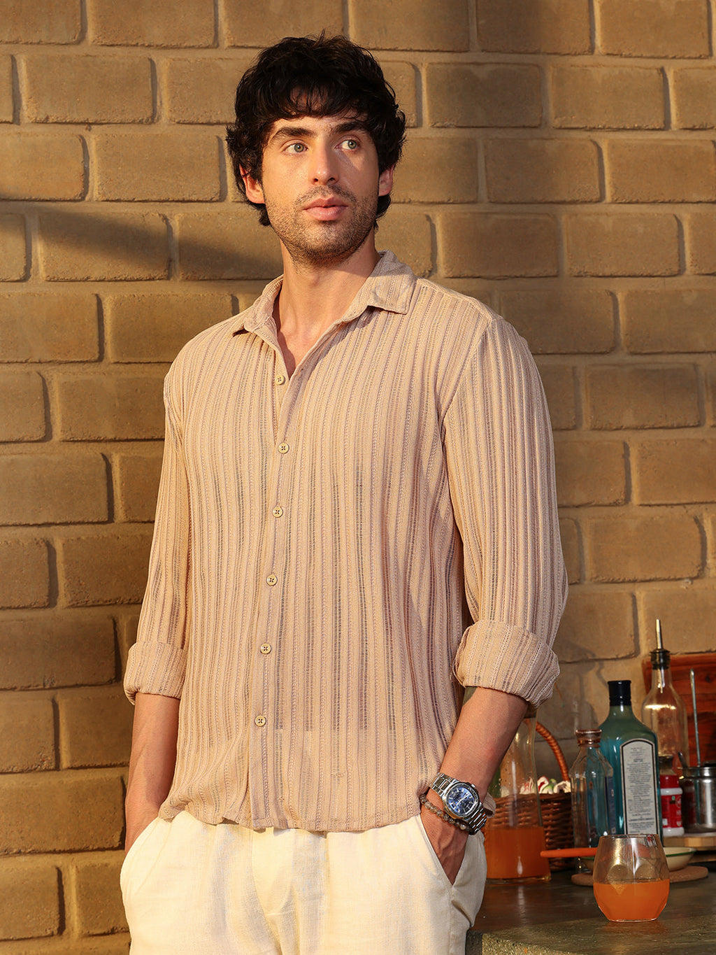 Campus Sutra Panel Jacquard-Knit Shirt