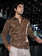 Campus Sutra Roses-Jacquard Satin Shirt
