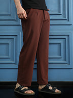 Campus Sutra Ribbed Straight-Fit Trousers