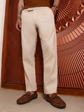 Campus Sutra Beige Regular Fit Cotton Trousers