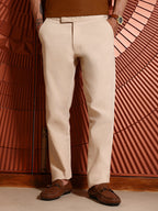 Campus Sutra Beige Regular Fit Cotton Trousers