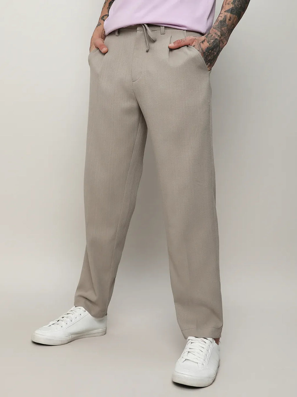Campus Sutra Solid Tailored Trousers