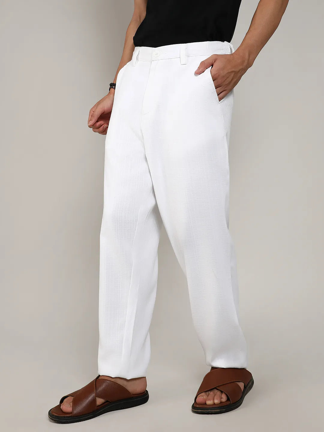 Campus Sutra Tailored Linen-Blend Trousers
