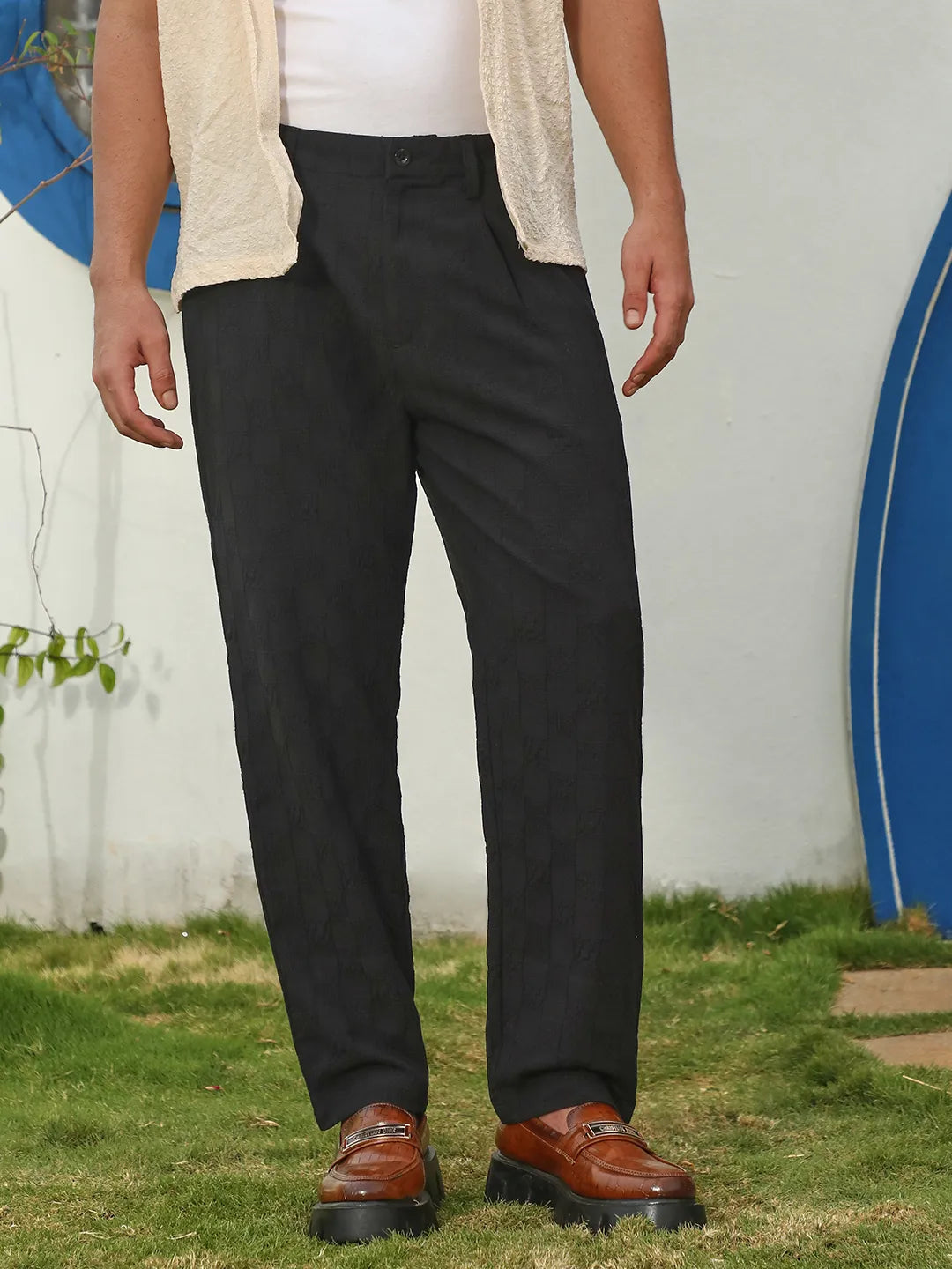 Campus Sutra Lightweight - Creased-Check Trousers