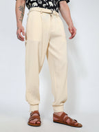 Campus Sutra Lightweight - Textured Cuff-Hem Trousers