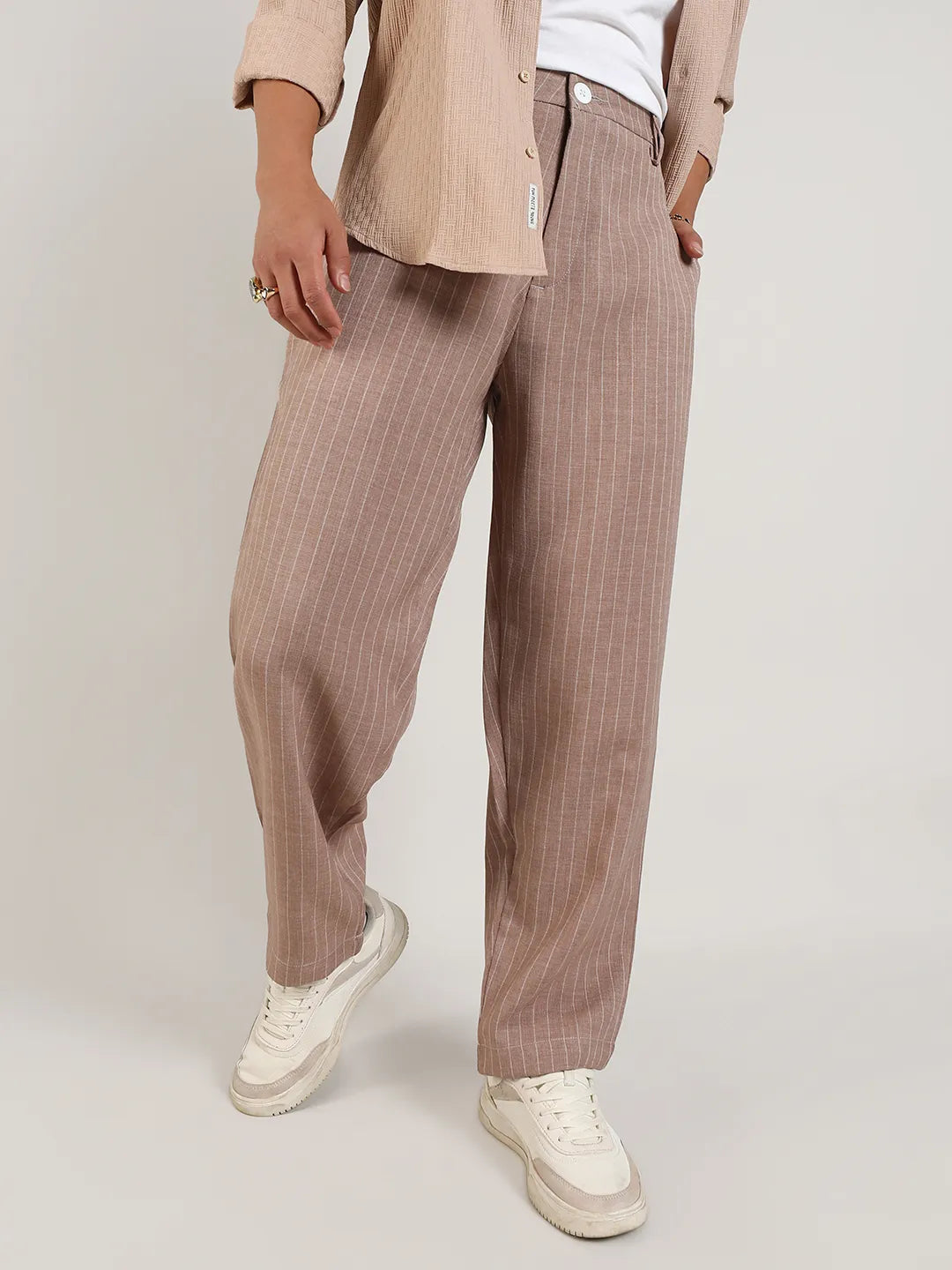 Campus Sutra Lightweight - Pinstriped Trousers