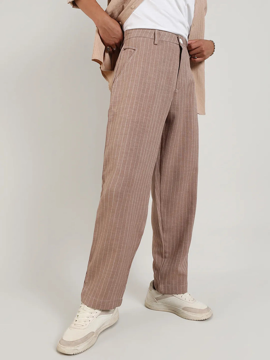 Campus Sutra Lightweight - Pinstriped Trousers