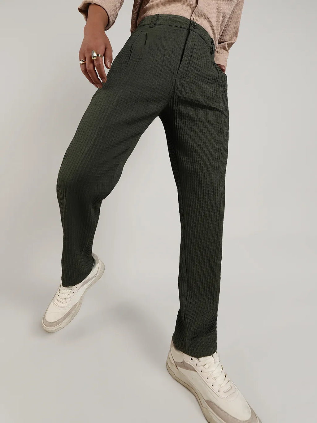 Campus Sutra Lightweight - Textured Graph Check Trousers