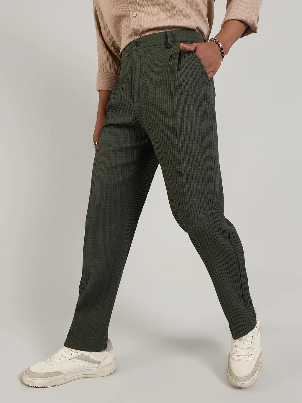 Campus Sutra Lightweight - Textured Graph Check Trousers