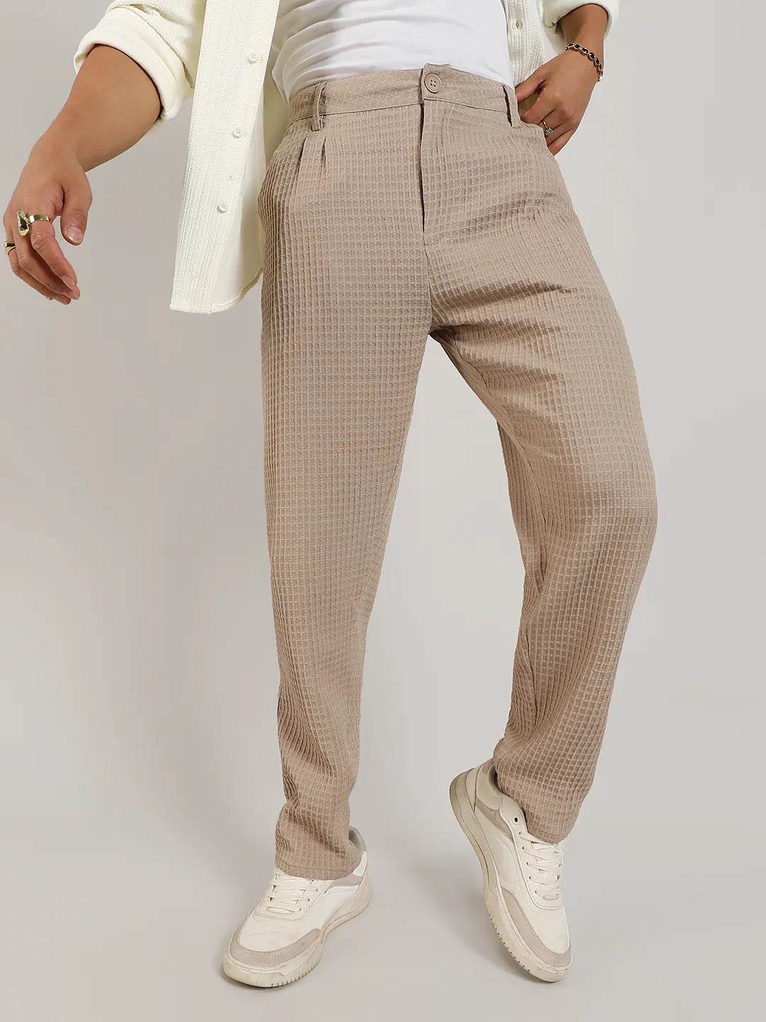 Campus Sutra Lightweight - Textured Graph Check Trousers