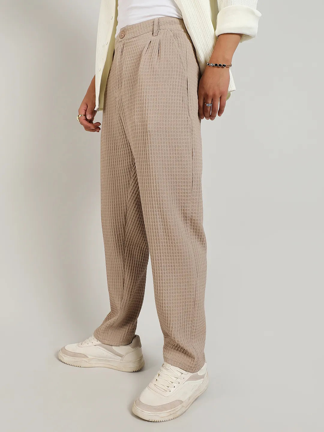 Campus Sutra Lightweight - Textured Graph Check Trousers