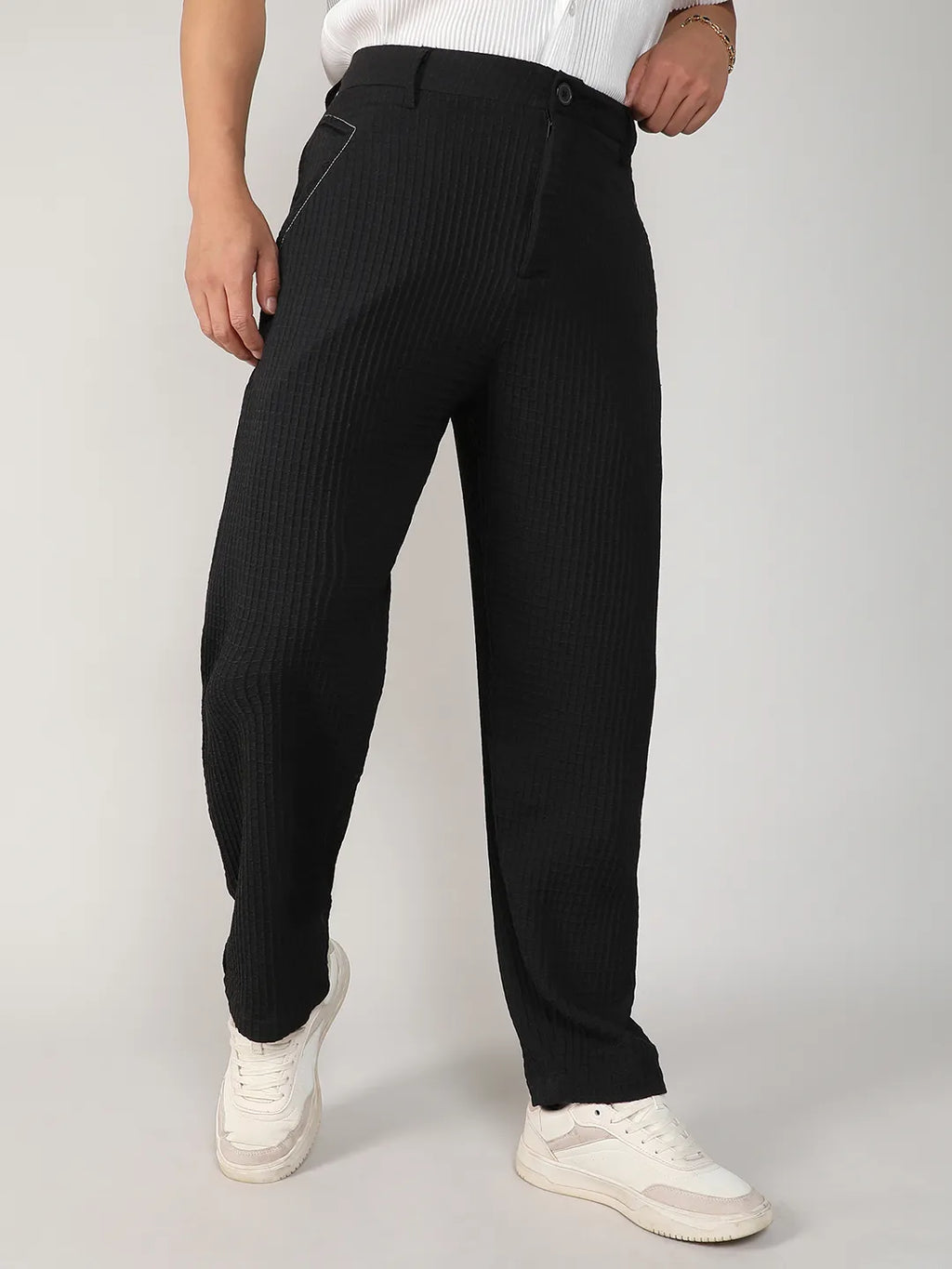 Campus Sutra Lightweight - Textured Graph Check Trousers