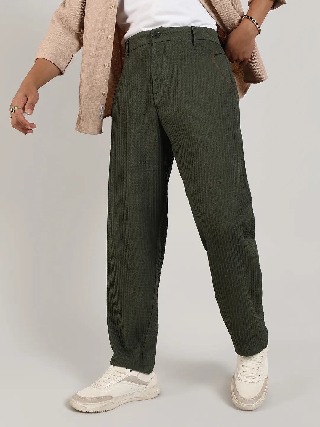 Campus Sutra Lightweight - Textured Graph Check Trousers