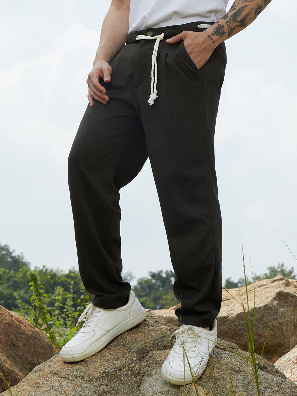 Campus Sutra Lightweight - Belted-Rope Tailored Trousers
