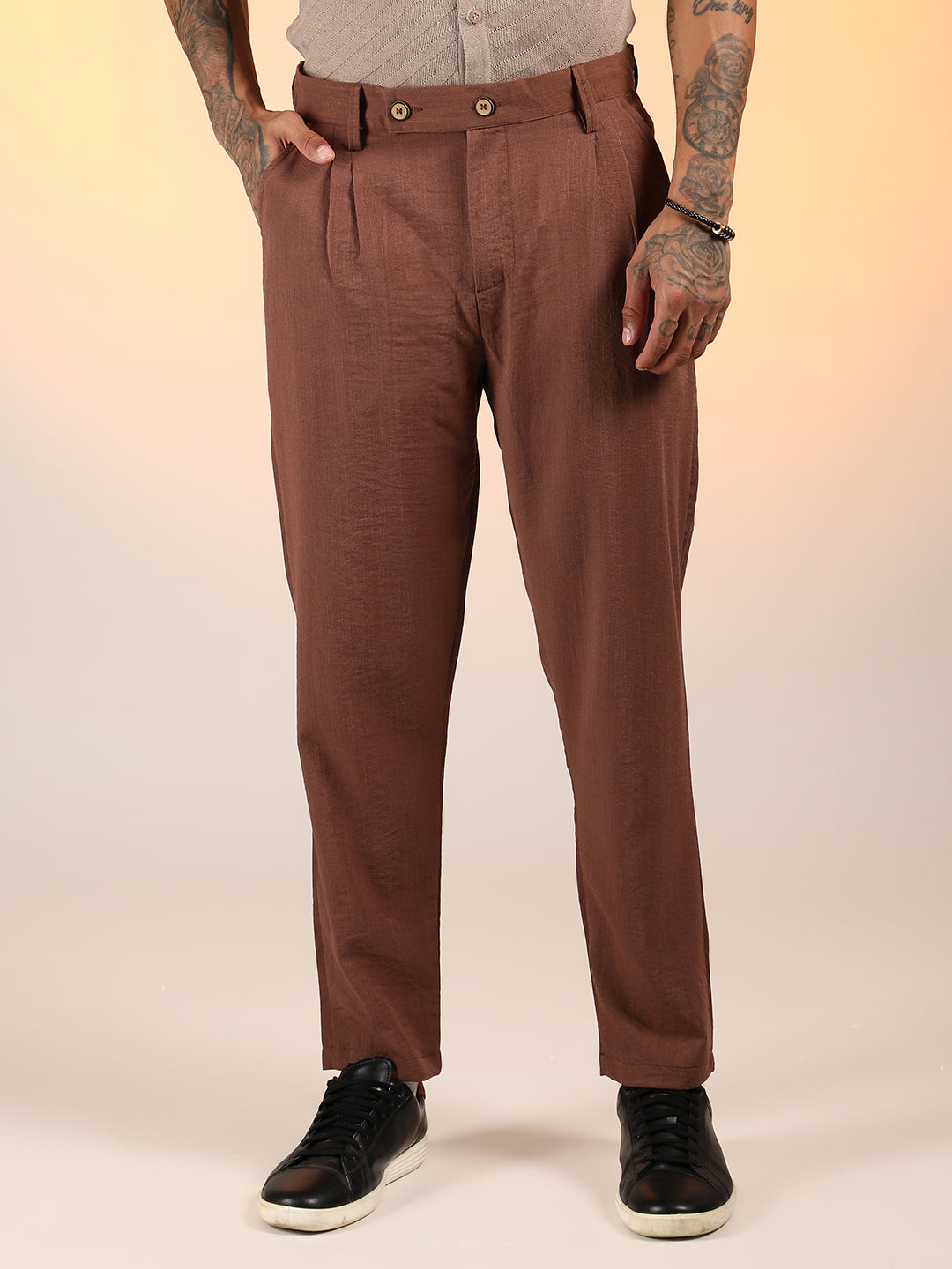 Campus Sutra Slim-Fit Pleated Trousers