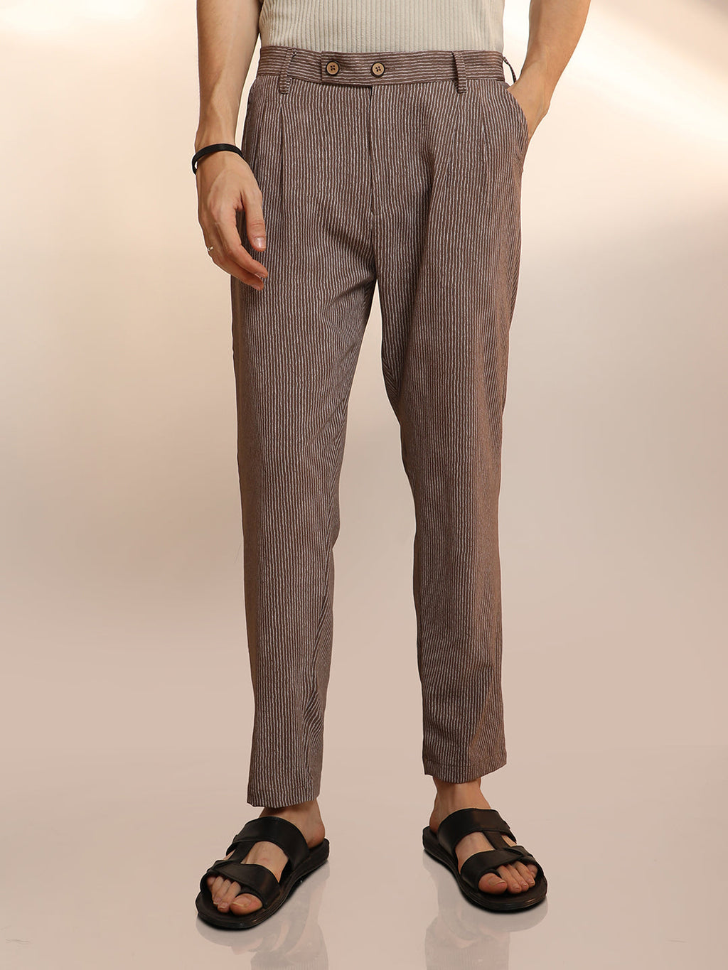 Campus Sutra Lightweight - Striped Tailored Trousers