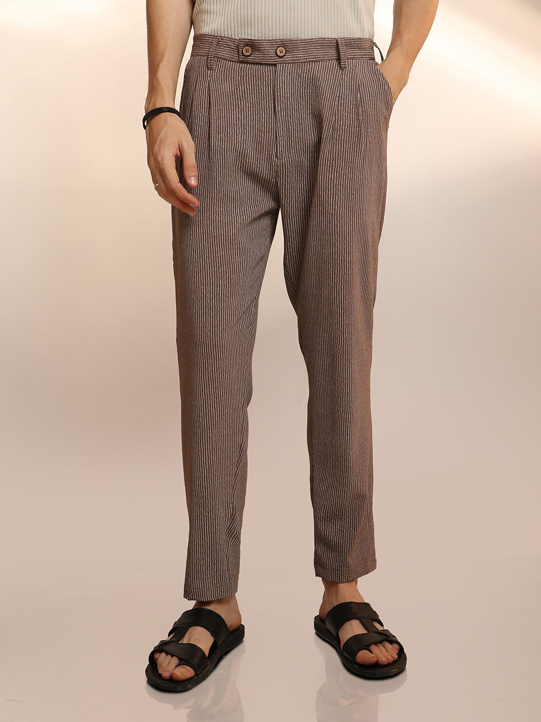 Campus Sutra Lightweight - Striped Tailored Trousers