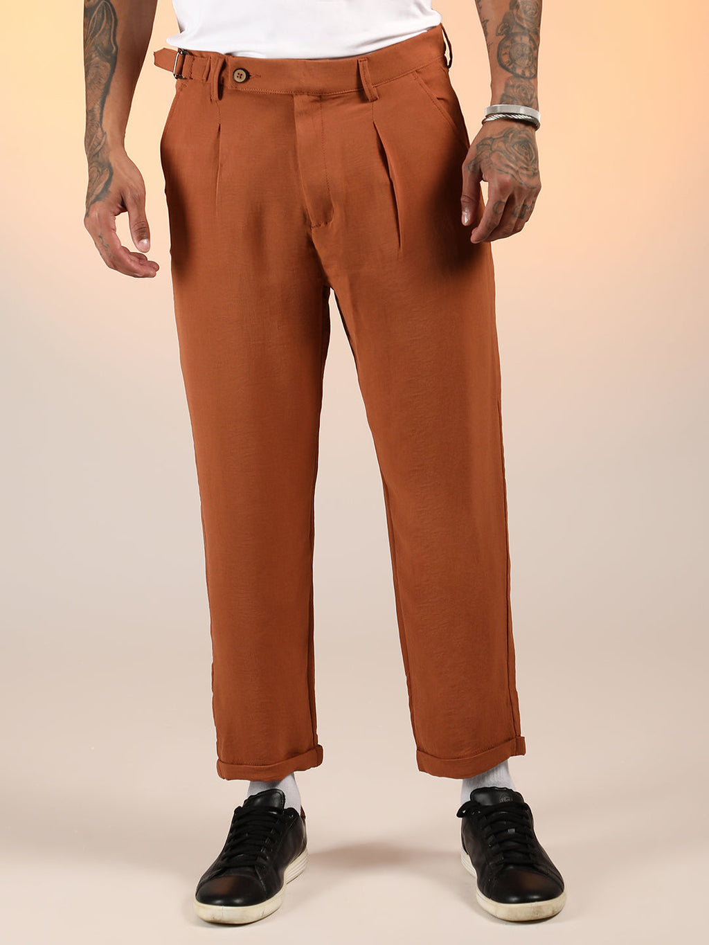 Campus Sutra Cuffed Pleated Trousers