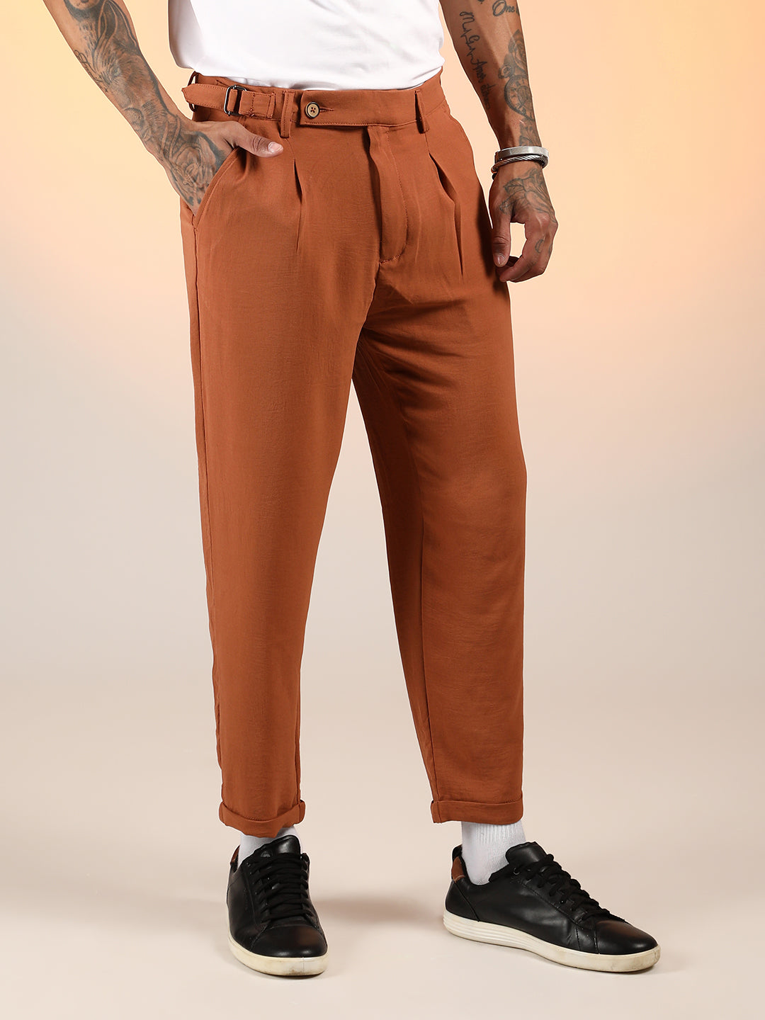 Campus Sutra Cuffed Pleated Trousers