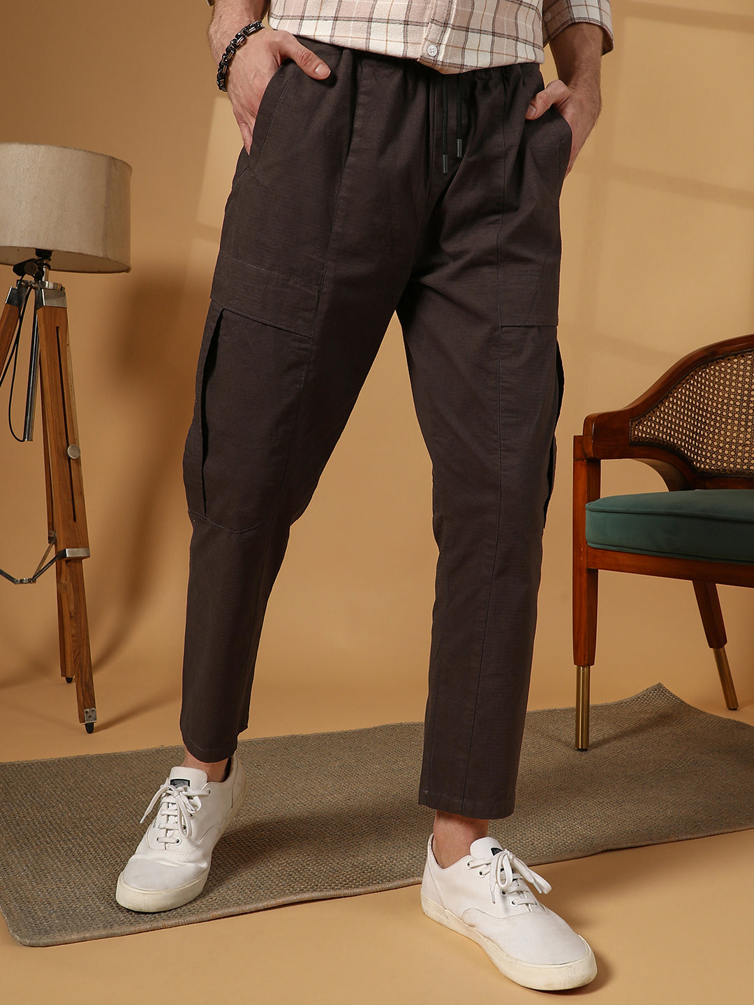 Campus Sutra Solid Utility Trousers