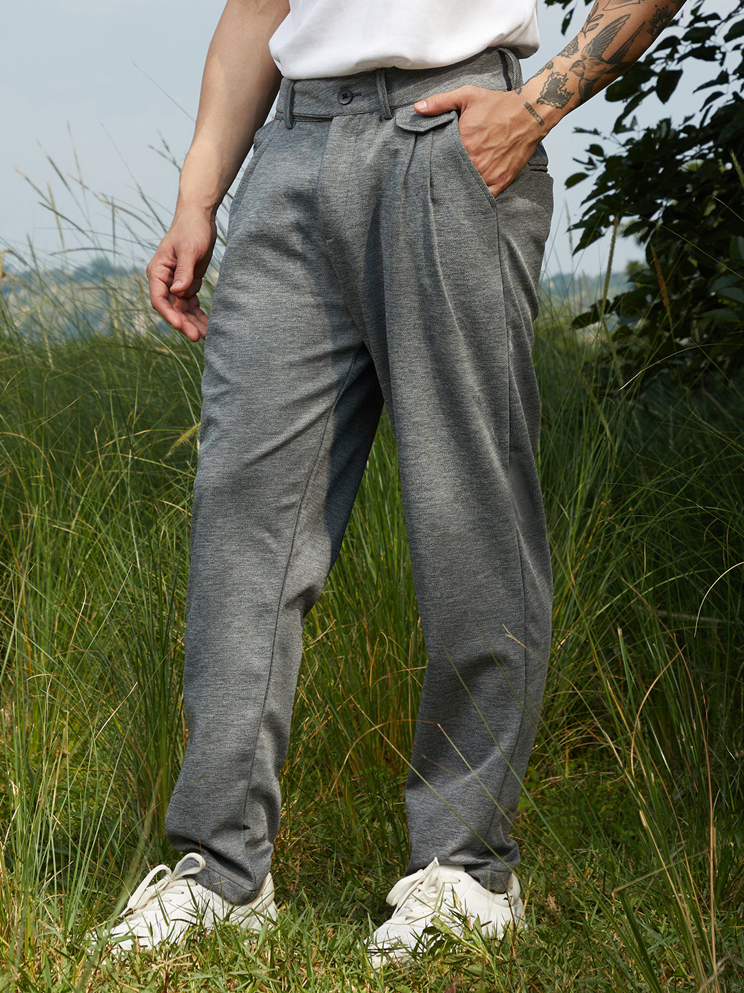 Campus Sutra Heathered Tailored Trousers