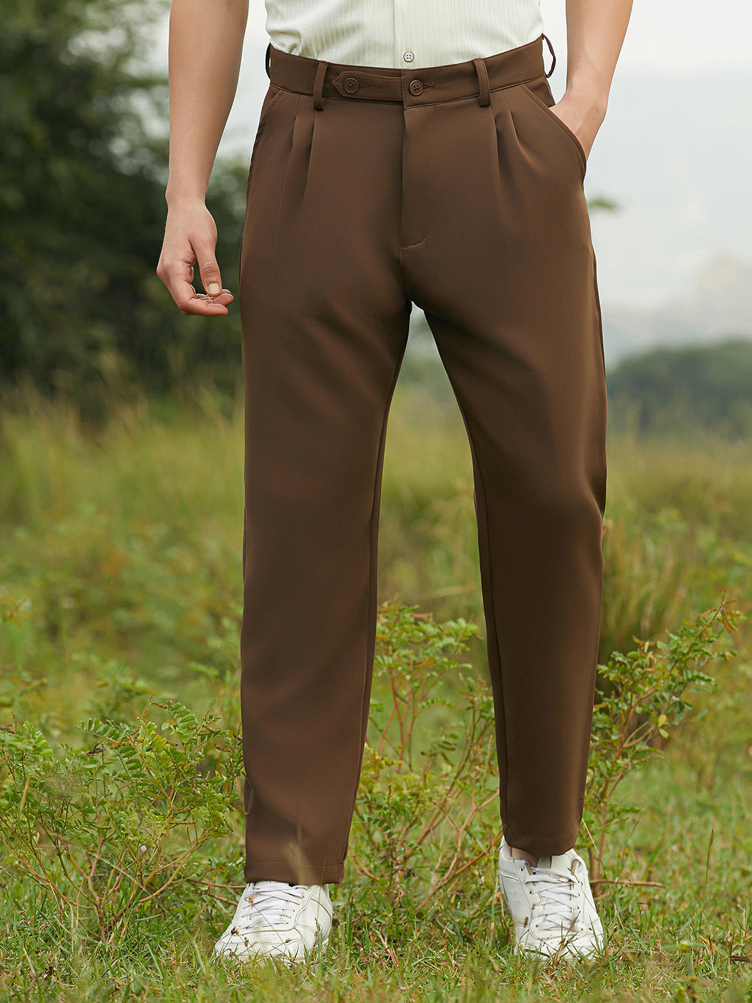 Campus Sutra Lightweight - Pleated Suede Trousers