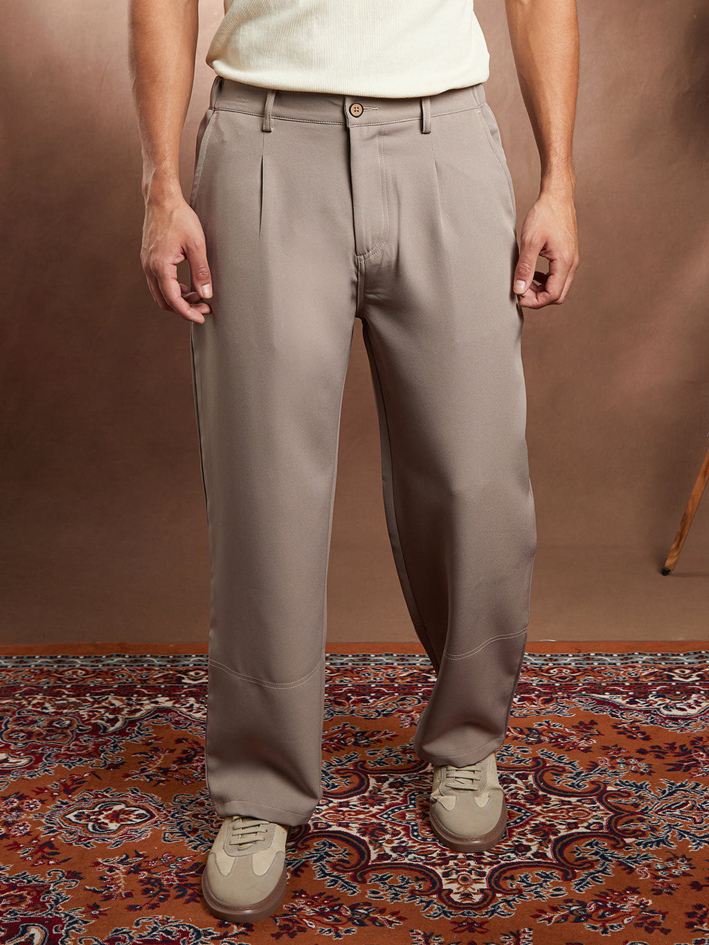 Campus Sutra Panelled-Straight Trousers