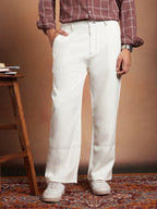 Campus Sutra Lightweight - Contrast-Stitch Straight Trousers
