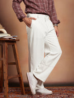 Campus Sutra Lightweight - Contrast-Stitch Straight Trousers
