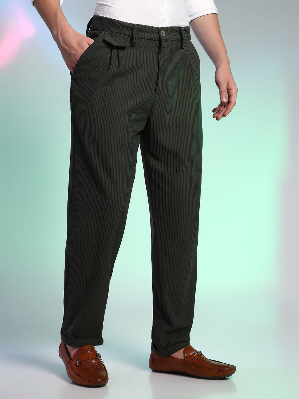 Campus Sutra Corduroy Tailored Trousers
