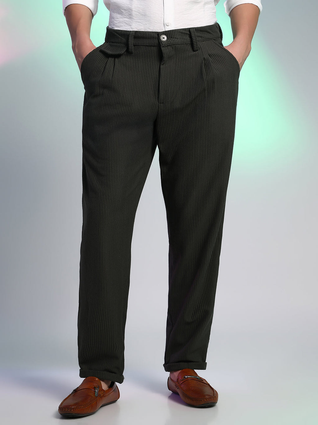 Campus Sutra Corduroy Tailored Trousers