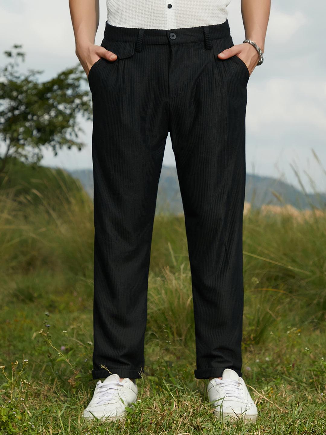 Campus Sutra Corduroy Tailored Trousers