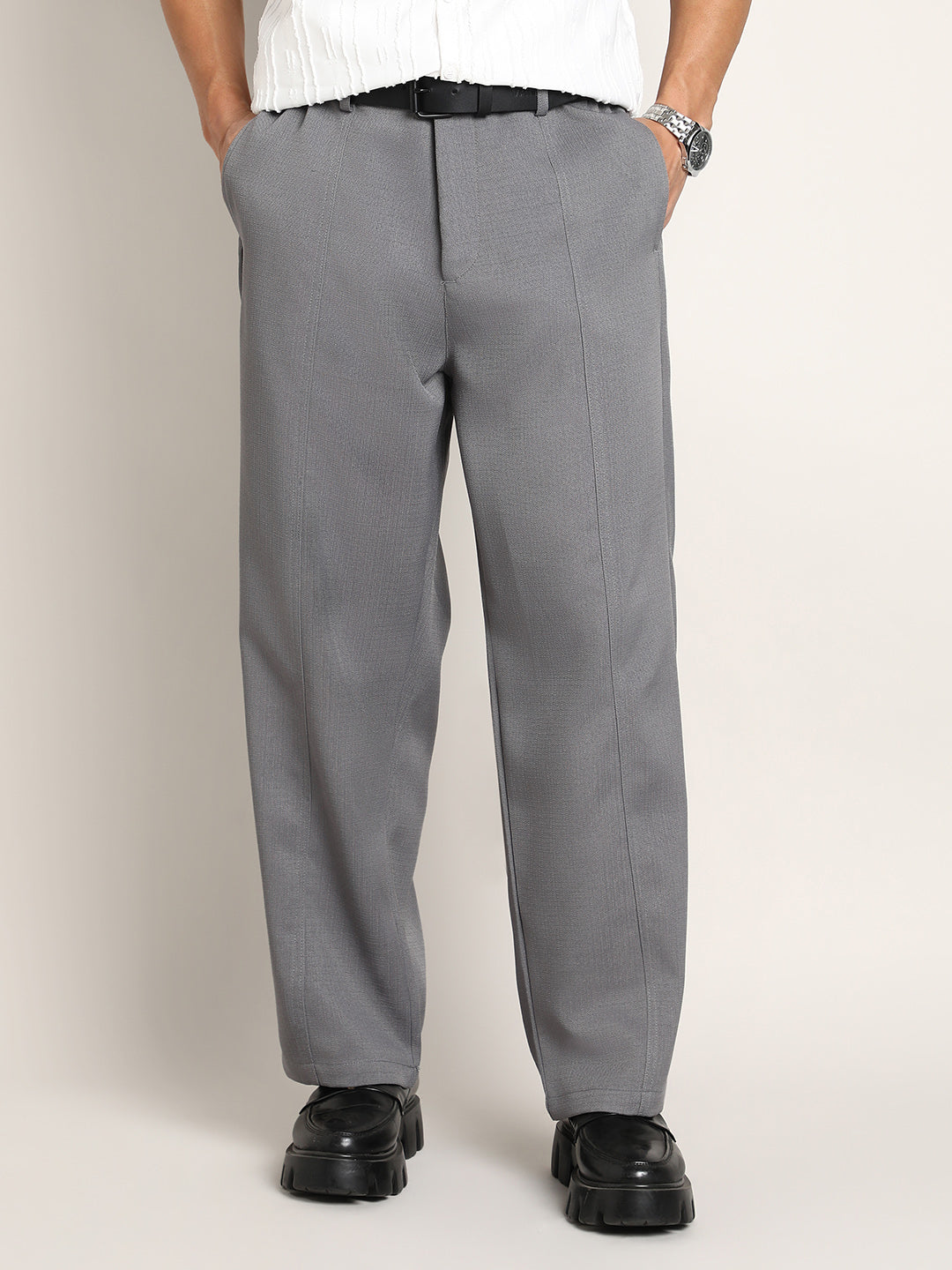 Campus Sutra Lightweight - Relaxed-Panel Tailored Trousers