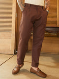 Campus Sutra Ribbed-Pleated Chino Trousers