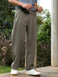 Campus Sutra Lightweight - Olive Green Pleated Straight-Fit Trousers