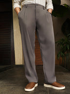 Campus Sutra Lightweight - Pleated Straight-Fit Tailoured Trousers