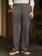 Campus Sutra Lightweight - Pleated Straight-Fit Tailoured Trousers