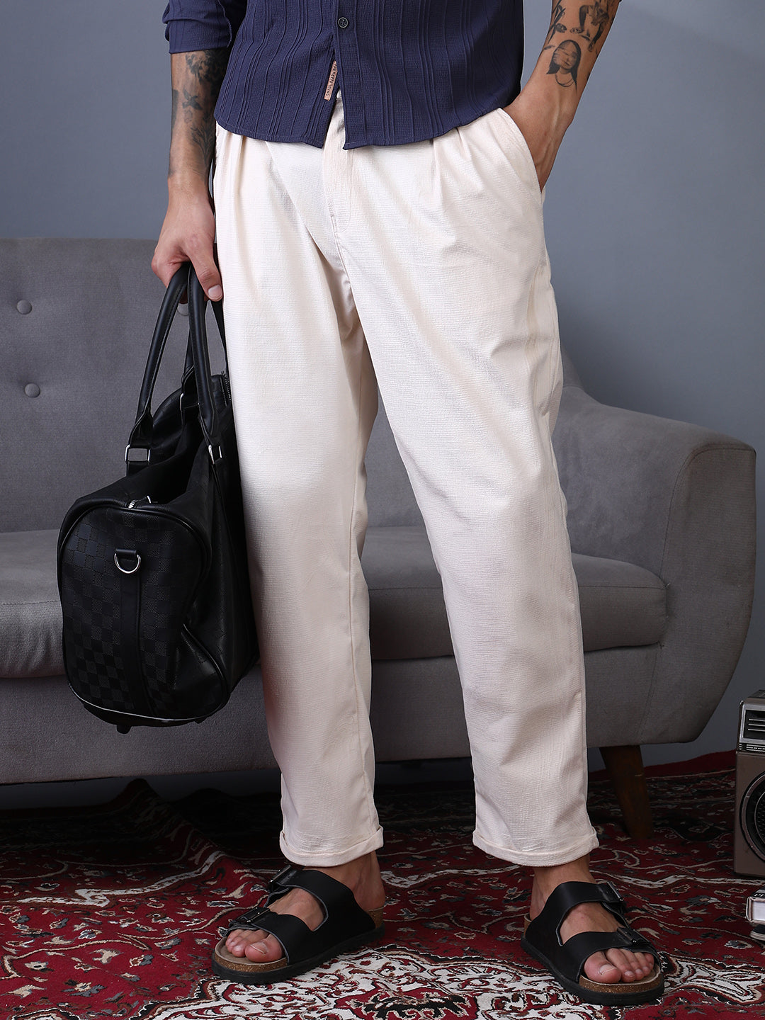Campus Sutra Cuffed Pleated Tailored Trousers