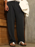 Campus Sutra Micro-Waffle Straight-Leg Trousers