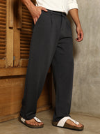 Campus Sutra Micro-Waffle Straight-Leg Trousers