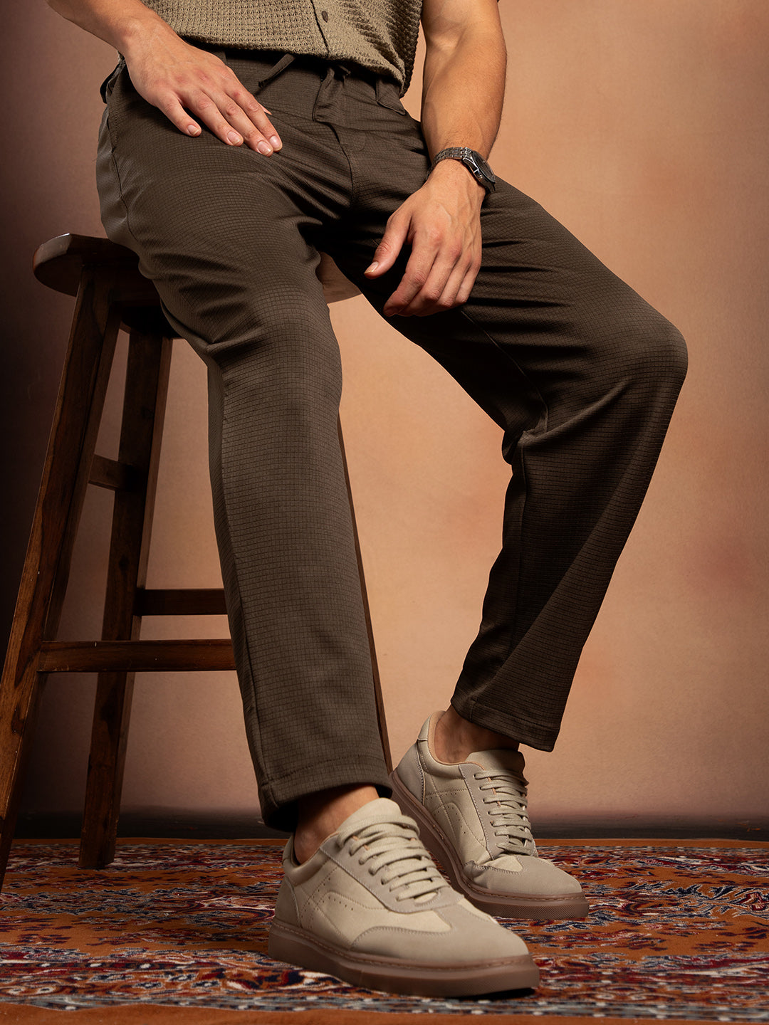 Campus Sutra Waffle Chino Trousers